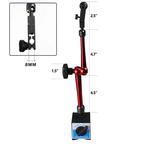 Heavy Duty Magnetic Base Test Indicator Holder With Digital Level And Adjustable Metal Tool Stand, 14 Inch Height, 8mm Clamping Hole