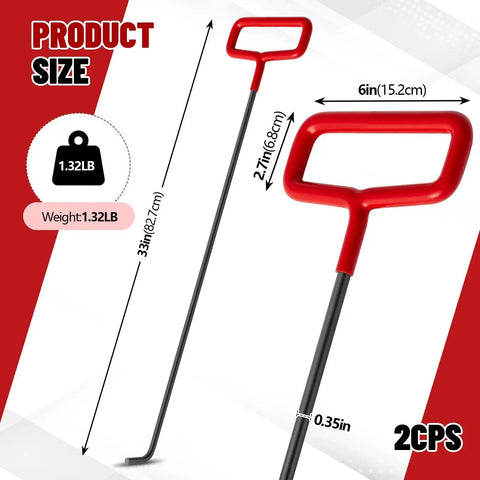 Rebar lifter hook concrete tool, 33-inch steel shaft with red rubber handle, 2-pack
