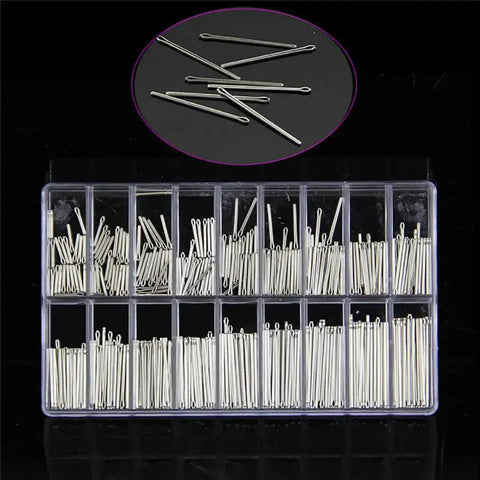 Stainless Steel Watch Band Spring Bars And Link Pins Kit 360 Pcs Assortment displayed in a transparent case for watch repairs and upgrades.