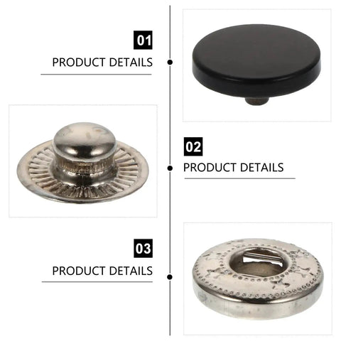 10 Sets Copper Covered Button Kit For Clothes, Bags, And Coats with polished finish showing individual parts, ideal for DIY and repair projects.