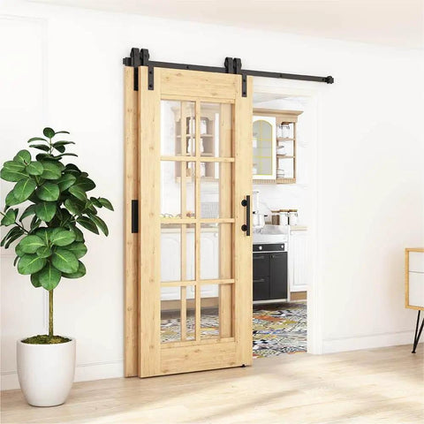 6.6FT Single Track Bypass Barn Door Hardware Kit, Black, Wall Mounted Sliding Door System For Narrow Ceilings, Easy Install