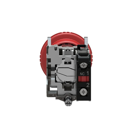 Harmony XB4 Emergency Stop Push Button Switch For 22mm Panel Cutouts With Latched Turn To Release 1NC Contacts, rear view.