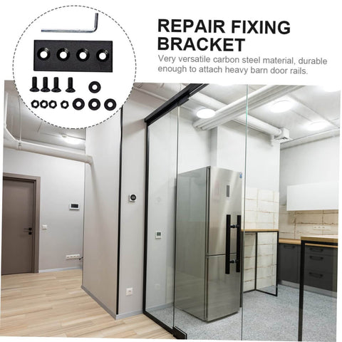 Flat Track Brackets And Mending Plates For Barn Door Track Connector Set shown in modern interior with repair fixing bracket components