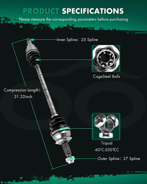 Specifications diagram of CV Axle Shaft Assembly Front Left And Right For Subaru Forester 2.5L Impreza 2.5L WRX 2.5L XV Crosstrek 2.0L 2009-2014 Replacement Kit 66-7381 NCV66008 FWD