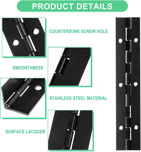 Heavy Duty Black Stainless Steel Piano Hinge Set Four Piece 8 Inch By 1.2 Inch Continuous Hinges product details