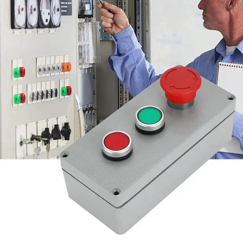 Man installing Built Tough Weatherproof Control Box With IP66 Rating Aluminum Die Cast Enclosure next to electrical panel.