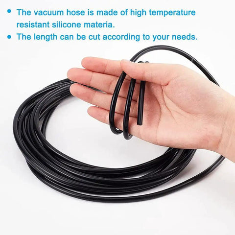 Hand holding Hot Temp Silicone Vacuum Hose For Cars And Rigs 16.4 Feet Long Five Meters Inner Diameter One Eighth Inch Outer Diameter