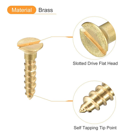 Brass Wood Screws 100 Pack M1.6 X 8mm Slotted Flat Head Self Tapping Countersunk For Woodworking And Furniture Projects