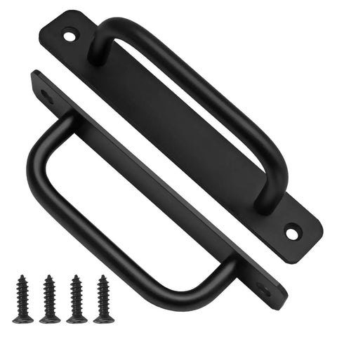 Black Barn Door Handle Set 2 Pack With 128mm Hole Center Sliding Cabinet Pulls, zinc alloy with screws included