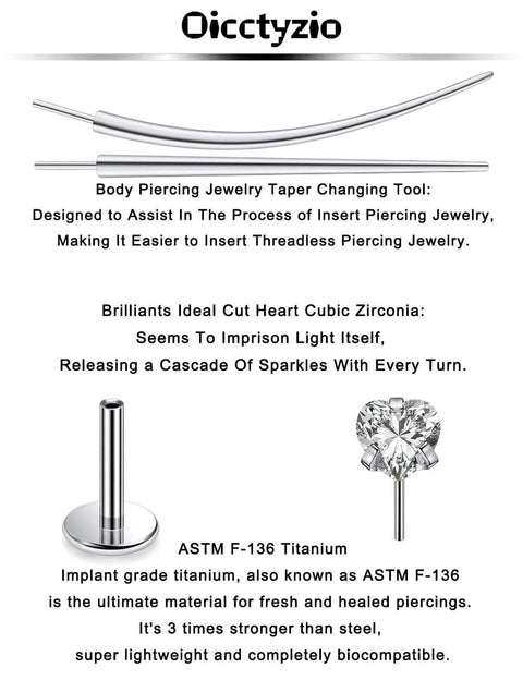 Titanium Threadless Medusa Piercing Jewelry Set 16G 10mm Flat Back Studs For Lip Labret Monroe Ashley Philtrum Nose Helix