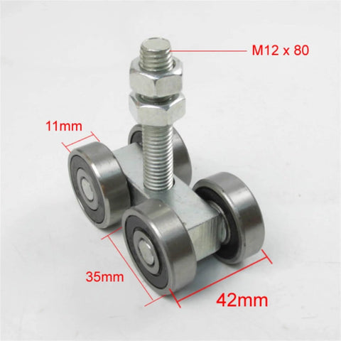 Heavy Duty Sliding Door Hanging Wheel Set For Industrial Warehouse And Plant Use, Orbital Track Bearing For 300 To 400 Kg Doors, Industrial Grade Hanging Pulley Wheel, 2 Pieces, metal dimensions and components shown