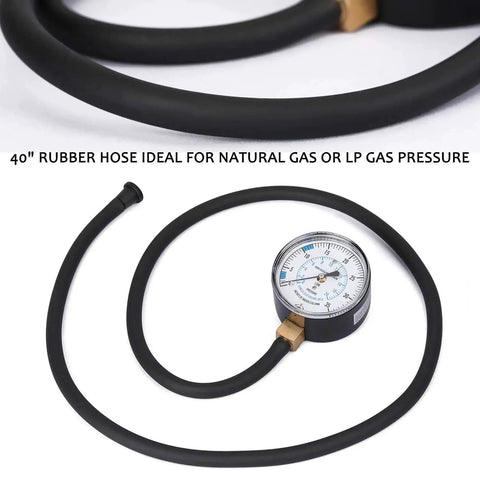 Gas Manifold Pressure Test Kit 0-35 WC For Natural LP Gas 40 Inch Hose 1/4 NPT with dial gauge and rubber hose