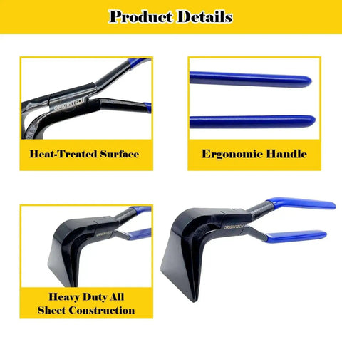 Detailed view of Must Have 3 Piece Hand Seamers Set For Sheet Metal Bending Including Straight Jaw, 45 Degree, And 90 Degree Pliers.