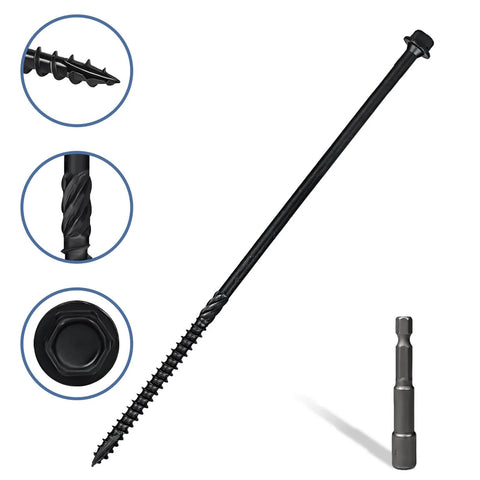 10 Inch Structural Wood Screws Size 14 Lag Screws, 50 Pack, Beefy Heavy Duty Deck And Timber Screws With Hex Washer Head, Black Rust Resistant Coating