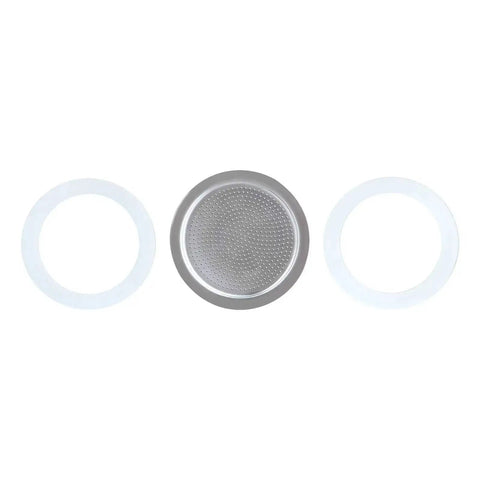 Stovetop Espresso Maker Replacement Gasket Seals And Stainless Filter Screen For 12 Cup Moka Pot Includes Two FDA Grade Silicone Gaskets And One Stainless Steel Filter Dishwasher Safe Silver Finish