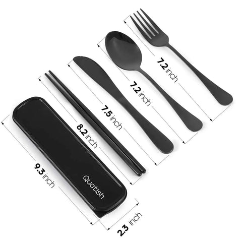 Stainless Steel Travel Utensil Set With Case 5 Piece Silverware Fork And Spoon For Work Lunch Picnics Camping Grab And Go Reusable Cutlery Black