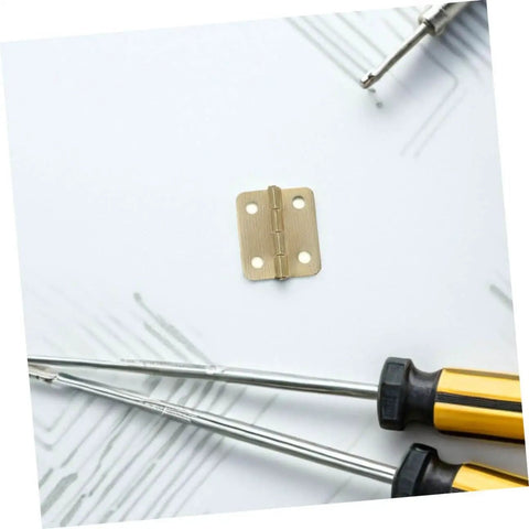 Mini Jewelry Box Hinges Set With Screws 40 Pcs 270 Degree Cabinet Hinges shown with screwdrivers on white background