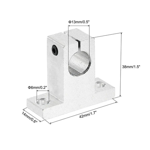 4 Pack SK13 Aluminum Linear Rod Rail Shaft Supports For 13mm Diameter Shaft Mounting Brackets For CNC Machines and 3D Printers, side view
