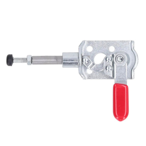 Stainless Steel Push Pull Toggle Clamp Quick Release Clamp for Woodworking Jigs and Fixtures, side view with red handle.