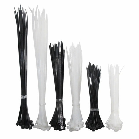 Heavy Duty Zip Ties Assorted Pack 6 Inch 40Lb 8 Inch 50Lb 12 Inch 50Lb Nylon 66 UV Resistant Indoor Outdoor Cable Ties Set