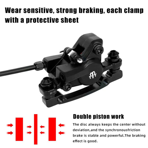 Black dual-piston MTB hydraulic disc brake caliper set with mounting bracket and hose for front and rear 160mm rotors