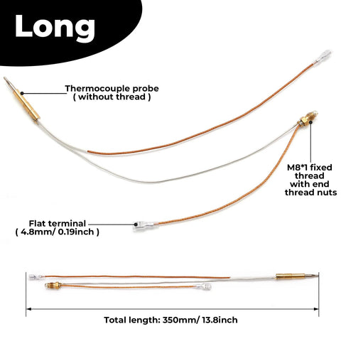 Thermocouple replacement kit for round stand-up and pyramid patio heaters; copper wires, M8 thread, 350mm length