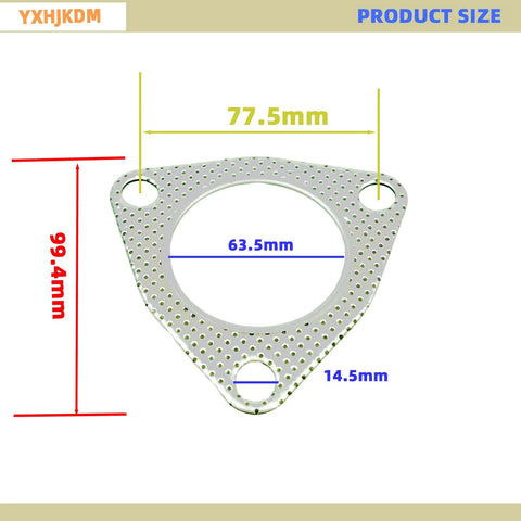 Exhaust gasket with fire ring, 3-bolt flange, perforated silver metal, 63.5mm inner bore for 2.5 inch exhaust
