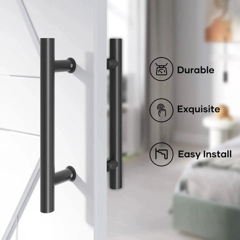 12 Inch Double Sided Push Pull Door Handle Set Matte Black Stainless Steel For Glass And Wood Doors