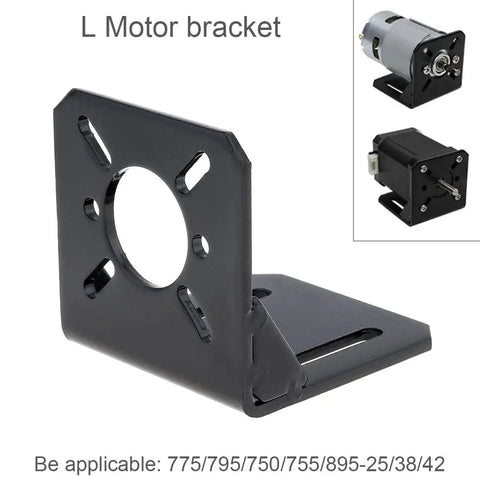 Universal L Type Motor Mount Bracket Two Pack for 750 755 775 795 850 895 DC Motors and 28 35 42 Stepper Motors Nema 17 Horizontal Mounting Base Steel 3mm Thick Built Tough for DIY CNC and 3D Printer Projects, front view of bracket.