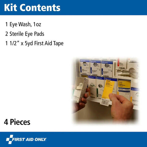 4 Piece Eye Wash Kit With Oval Eye Pads, Tape And Emergency Eye Rinse For Fast Eye Relief Grab And Go At Home, Work, Or Lab