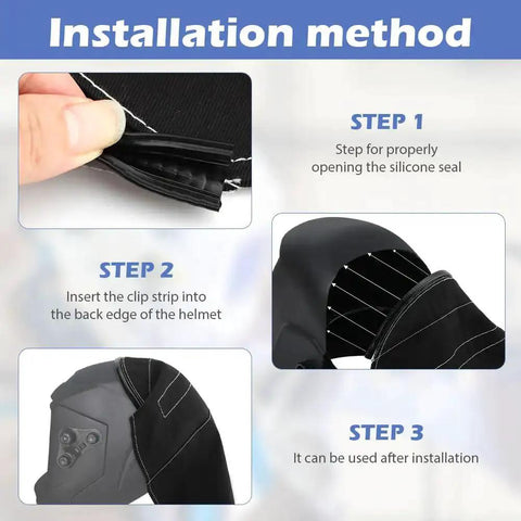 Extended Welding Helmet Cover With Press Fit Seal For Pro Grade Protection installation steps and clips detail image