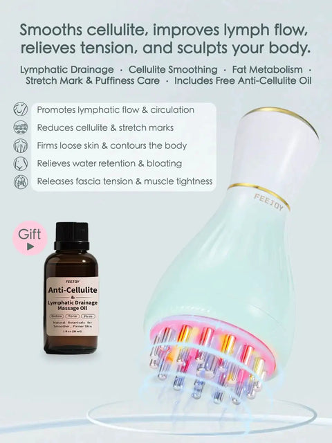 Lymphatic Drainage Massager With Microcurrent, Light, Heat And Vibration For Legs, Arms And Belly, with cellulite oil