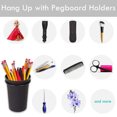 Six Pack Pegboard Cups With Loops For Pegboard Organization Cup Holders Black Durable Plastic For Garage Workshop