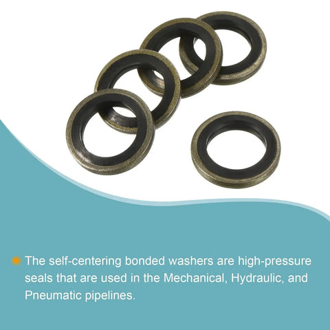 Bonded Sealing Washers M10 Size 15.5 By 10 By 2 Millimeter Carbon Steel With Nitrile Rubber Gasket Pack Of 10 displayed on surface.