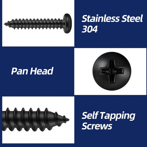 8 X 1 Inch Pan Head Self Tapping Screws For Sheet Metal And Wood No 8 Black Oxide 304 Stainless Steel 18 8 Close-up
