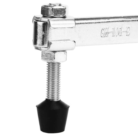 Close-up of Two-Piece Long Arm Push Pull Toggle Clamp Set for welding and woodworking jigs and fixtures with vertical fixation.