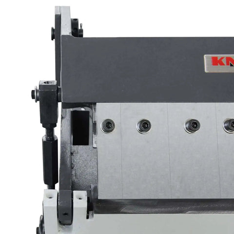Close-up of 12 Inch Box And Pan Brake for 20 Gauge Metal with removable fingers and compact 62 lb design for home projects.
