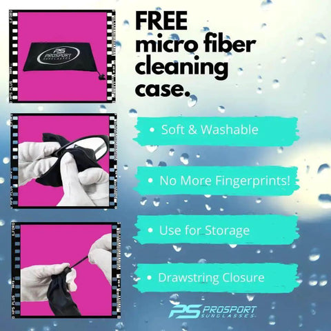 Free microfiber cleaning case for Go-To Wraparound Bifocal Safety Sunglasses with soft washable material and drawstring closure.