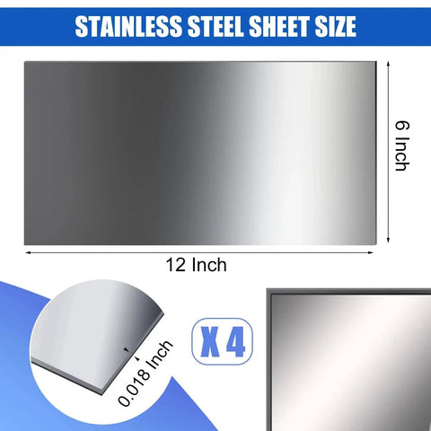 Four Pack 12 By 6 By 0.018 Inch 304 Stainless Steel Sheets Not Magnetic For Crafting And DIY Projects Flat Metal Plates