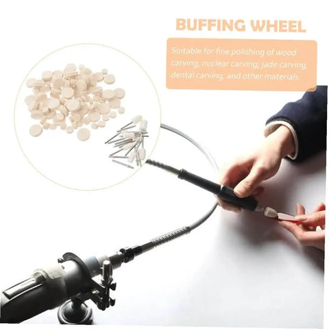 Person using rotary tool with 120-Piece Wool Felt Polishing Kit With Shank Buffing Wheels For Rotary Tools And Drills Industrial Polisher
