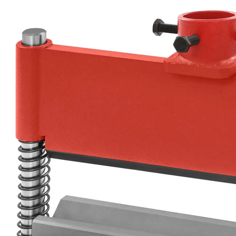 Close-up of red Hydraulic Press Brake Attachment 12 Inch Metal Bending Tool For 12 To 20 Ton Heavy Duty Shop Ready Dual Spring Design