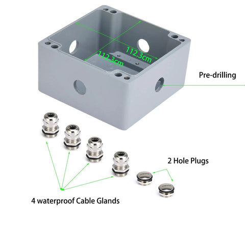 Heavy Duty Outdoor Explosion Proof Aluminum Junction Box IP66 Waterproof Enclosure 120x120x80mm with Cable Glands and Plugs
