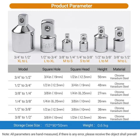 Tyenaza 6-piece chrome-vanadium steel socket adapter set with universal joint and square-drive adapters