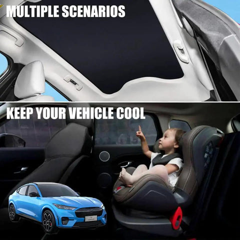 Ford Mustang MachE Sunroof Sunshade Foldable Glass Roof UV Blocks 99 Percent installed in vehicle interior