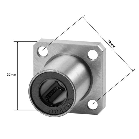 Front view of LMK12UU Square Flange Linear Ball Bearing Set 12mm Bore 21mm Outer Diameter 30mm Length Sealed On Both Sides