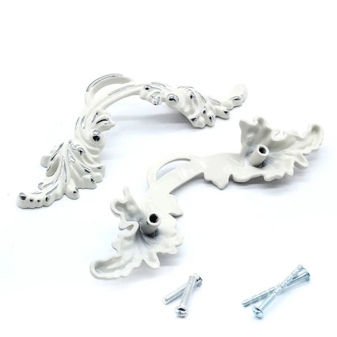 Set Of 6 Vintage Cabinet Handles Zinc Alloy Durable Rust Resistant Shabby Chic European Style Antique Dresser Pulls in white and silver with screws