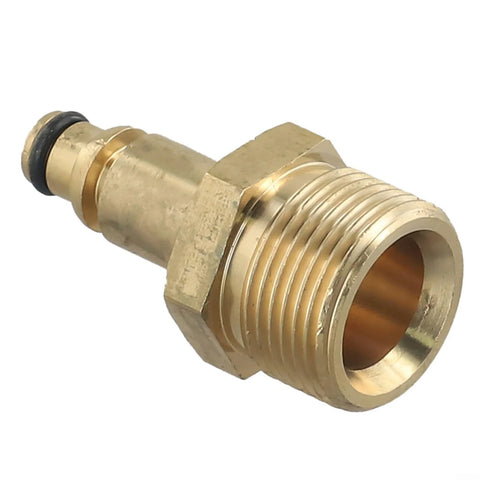 Brass M22 high-pressure washer hose adapter with male threads and O-ring, side view