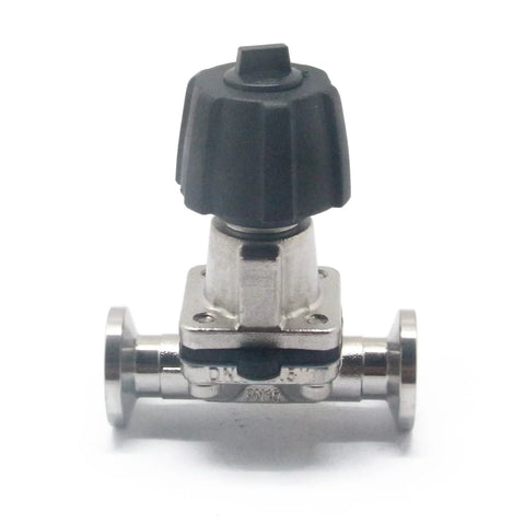 QiiMii SS316 tri-clamp diaphragm valve, 1/2 in, stainless steel body, black knob, 25.2 clamp flange