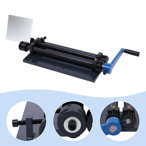 Sheet Metal Bead Roller Machine with 12 Inch Gear Drive, black steel construction, manual crank, includes 6 Dies Set for auto fabrication.