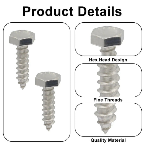 Heavy Duty Lag Screws Set Of Fifty, One Quarter Inch Diameter By One Inch Length, Stainless Steel 304 Partial Thread Bolts With Silver Oxide Finish For Wood Decks Construction And Home Improvement By OSVJE